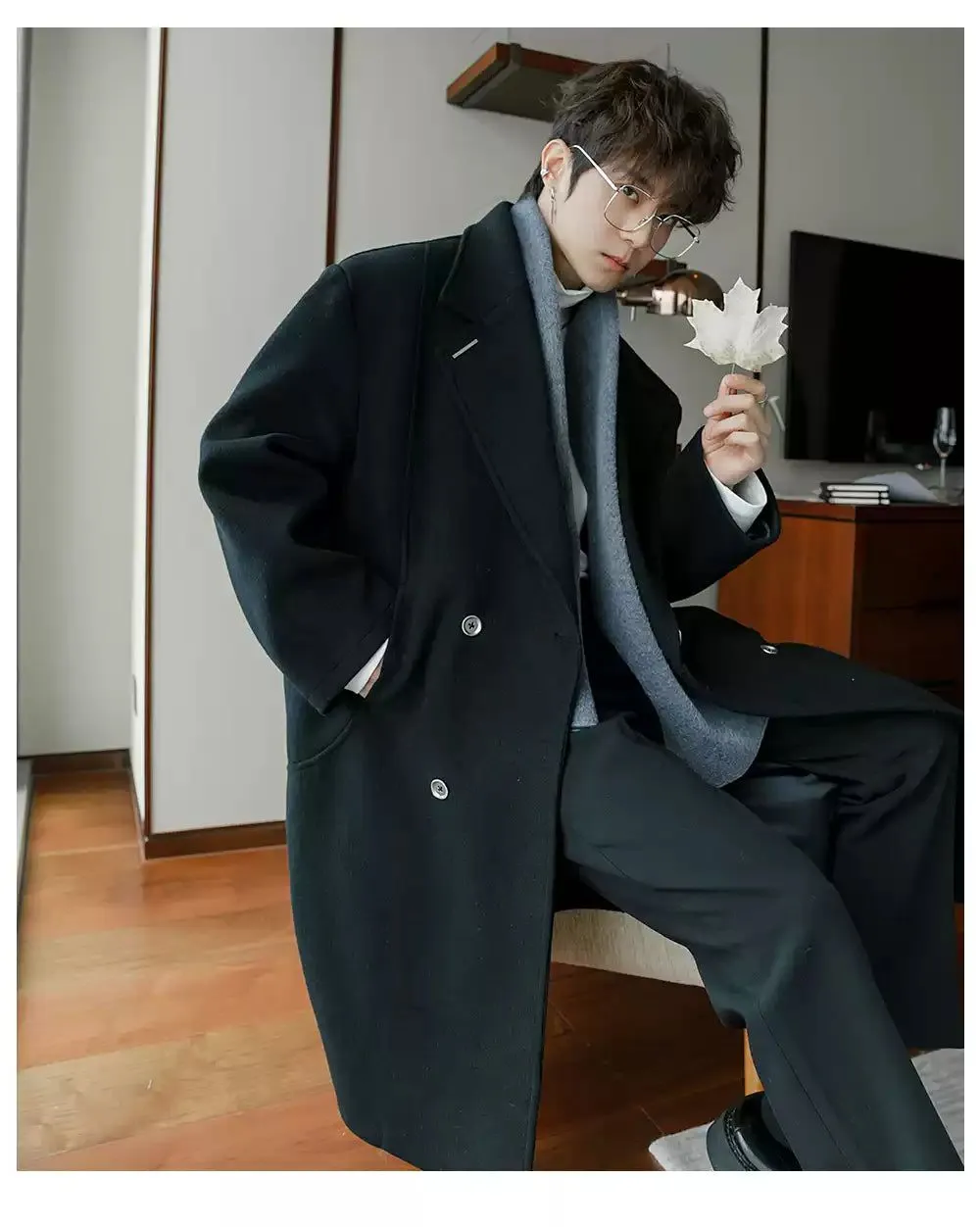 Chuan Double-Breasted With Scarf Long Coat