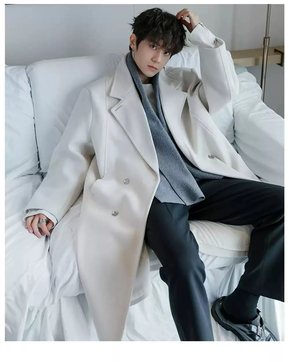 Chuan Double-Breasted With Scarf Long Coat