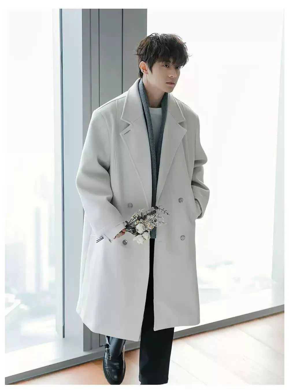 Chuan Double-Breasted With Scarf Long Coat