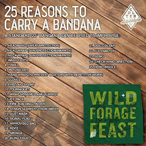 Colter Co. Forager Survival Bandana - 100% Cotton & Unique Bandanas For Men & Women - Made In The USA (22"x22", Green)