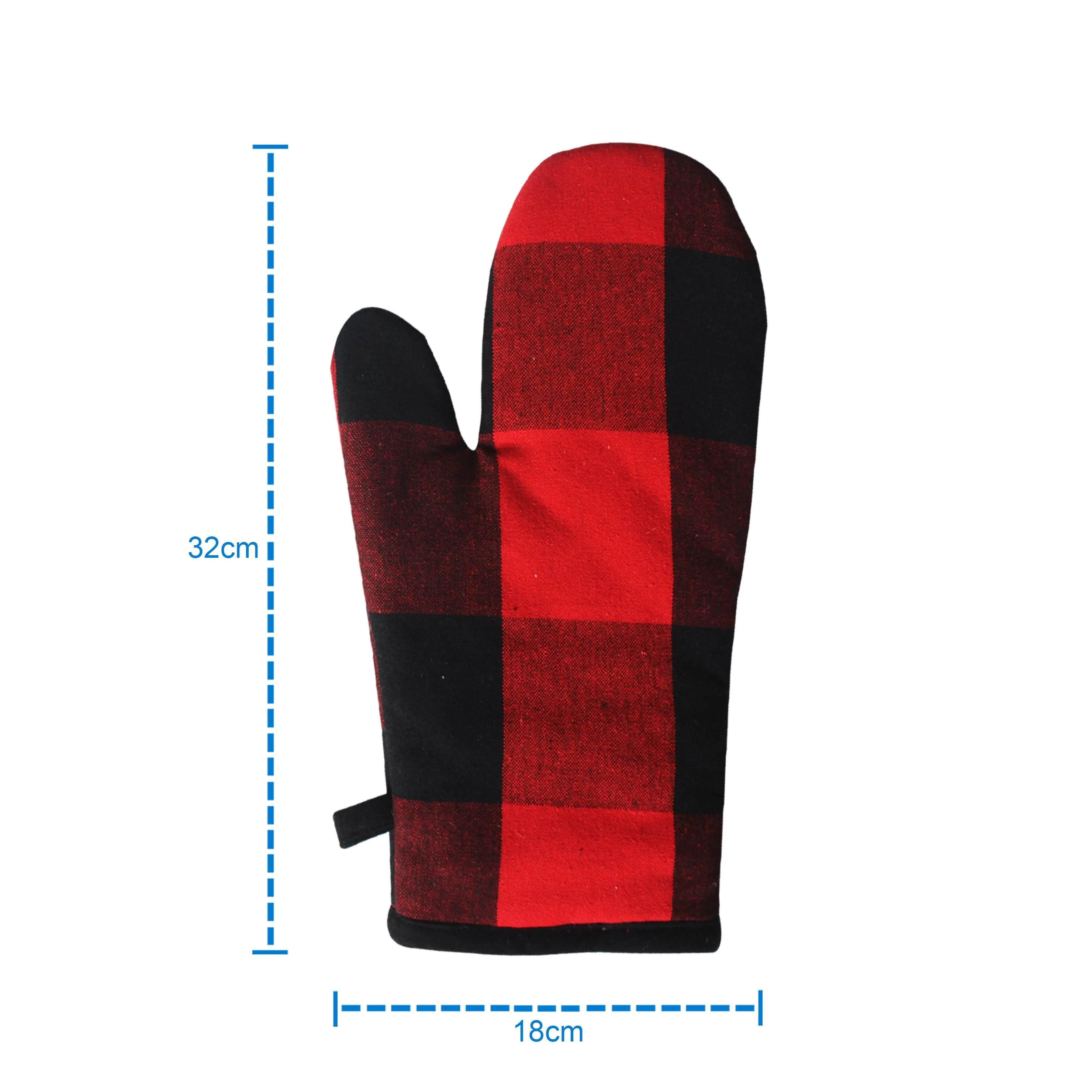 Cotton Big Check With Red Piping Oven Gloves Pack Of 2