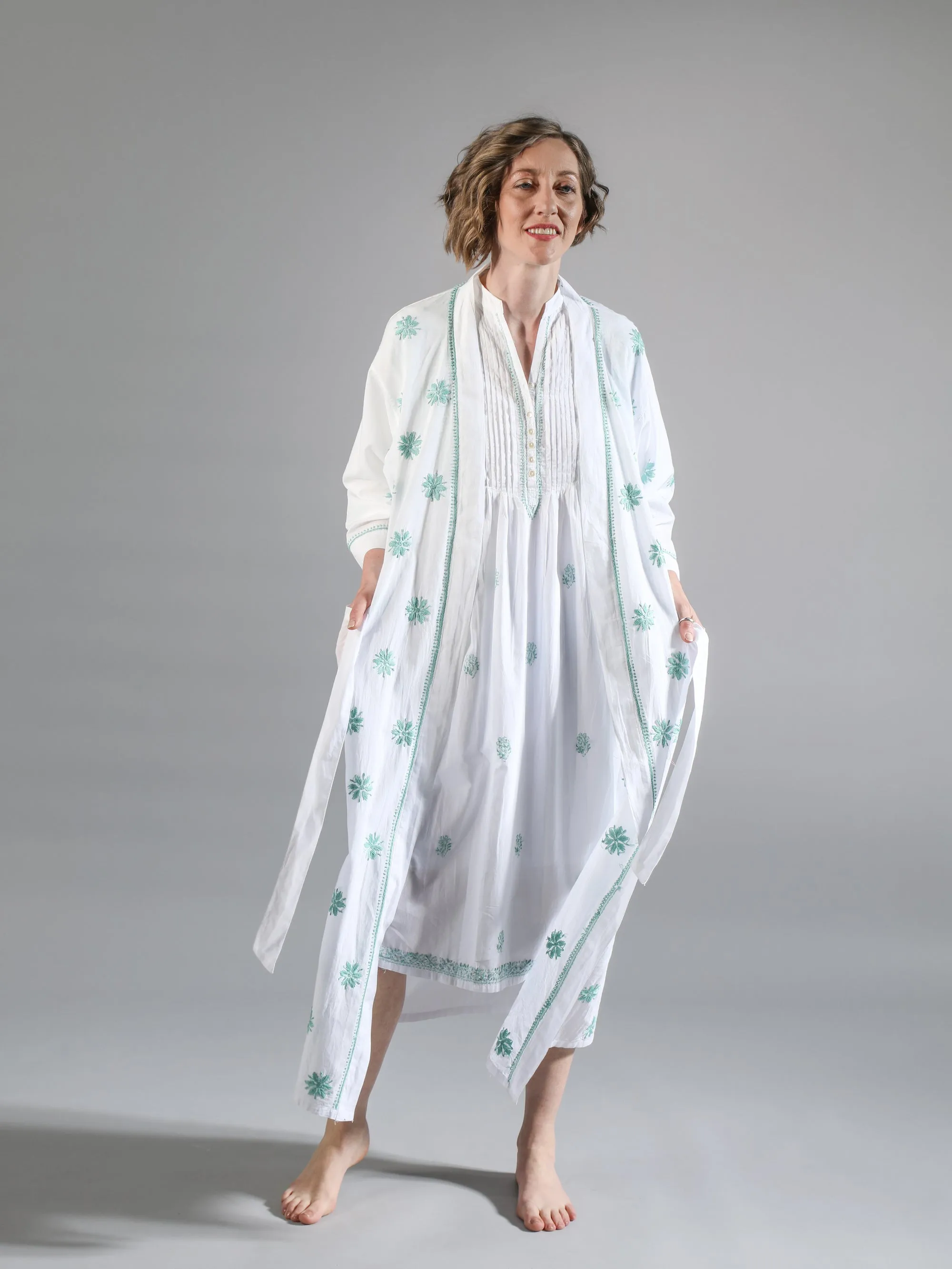 Cotton Dressing Gown | Chikan Embroidery