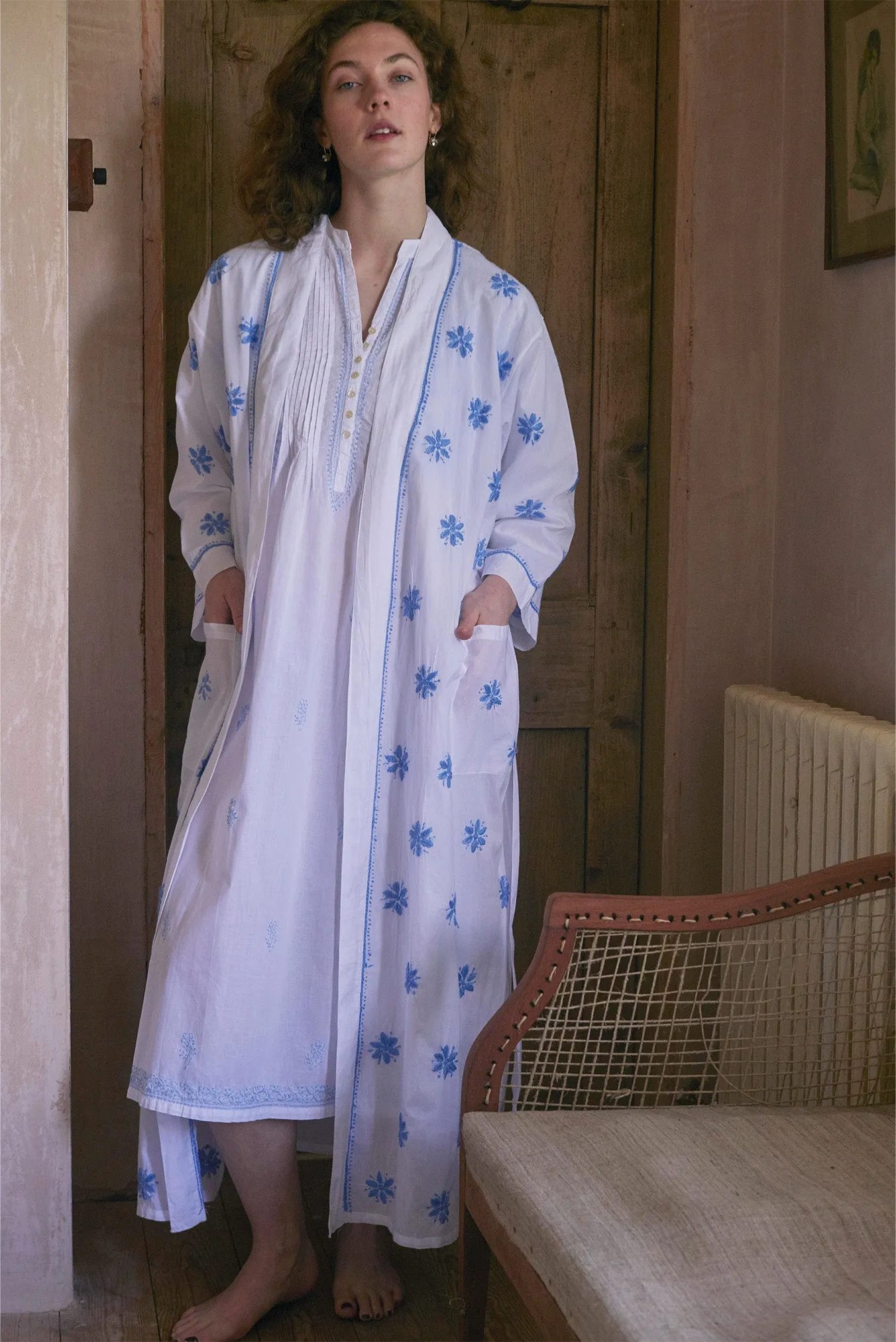 Cotton Dressing Gown | Chikan Embroidery