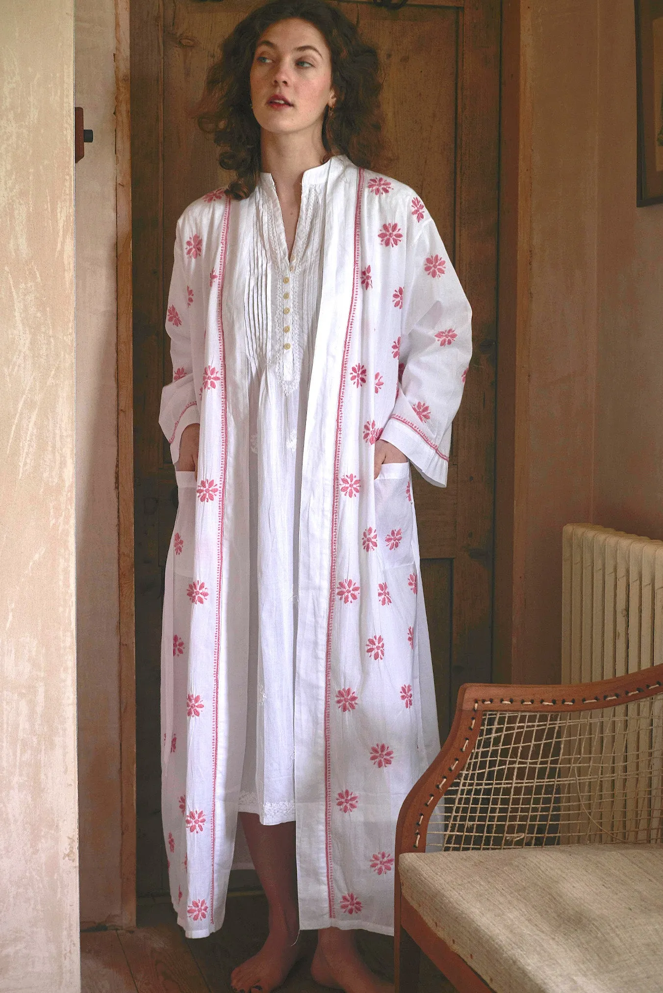 Cotton Dressing Gown | Chikan Embroidery