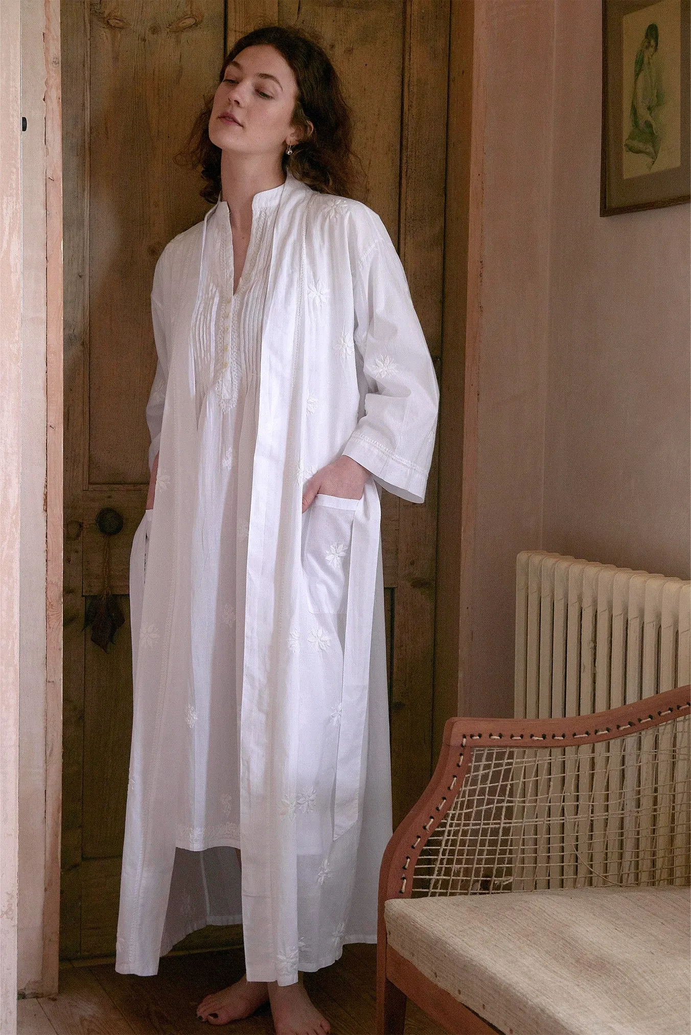 Cotton Dressing Gown | Chikan Embroidery