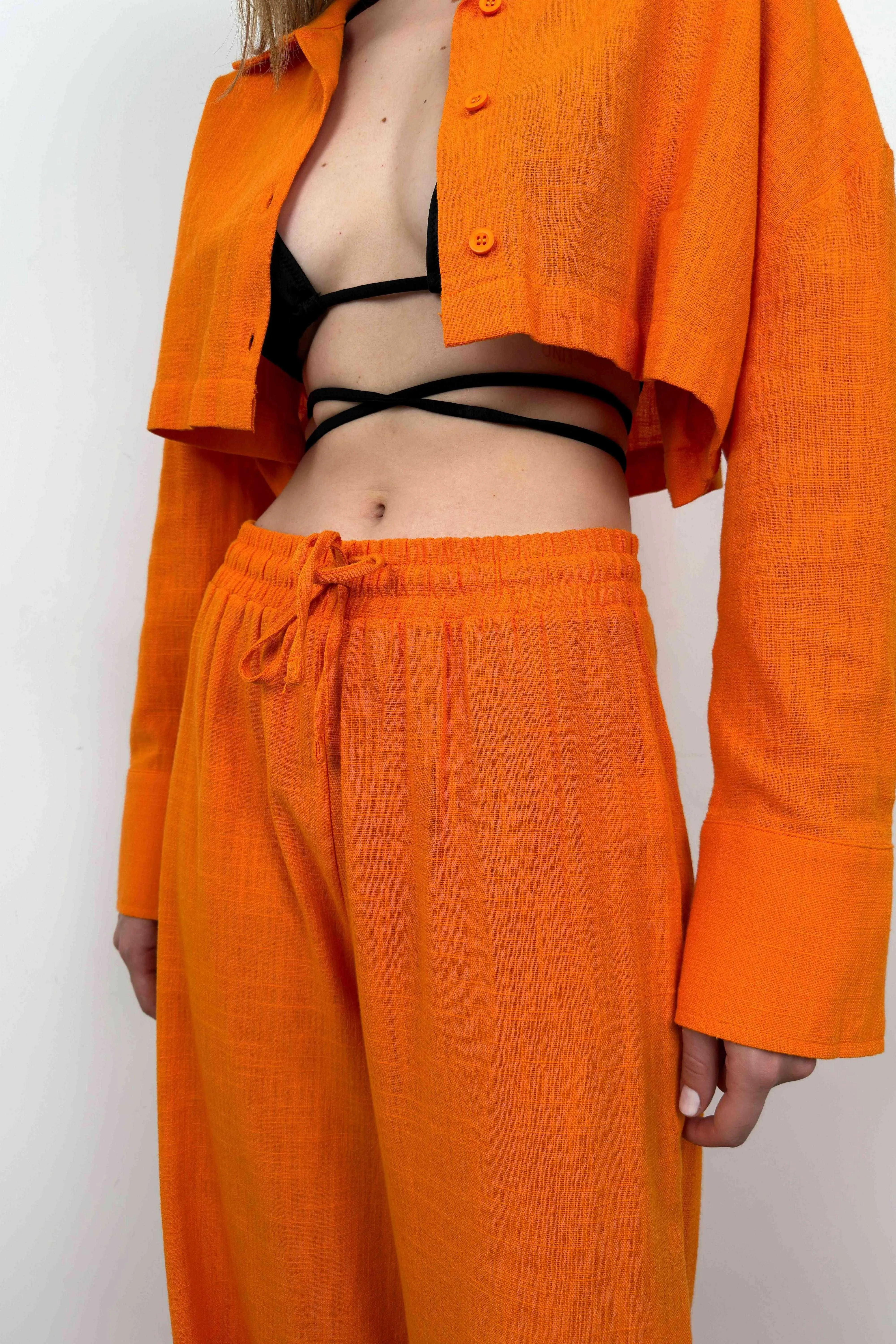 Crop Hemd And Wide Leg Trouser Set