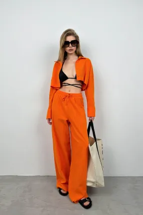Crop Hemd And Wide Leg Trouser Set