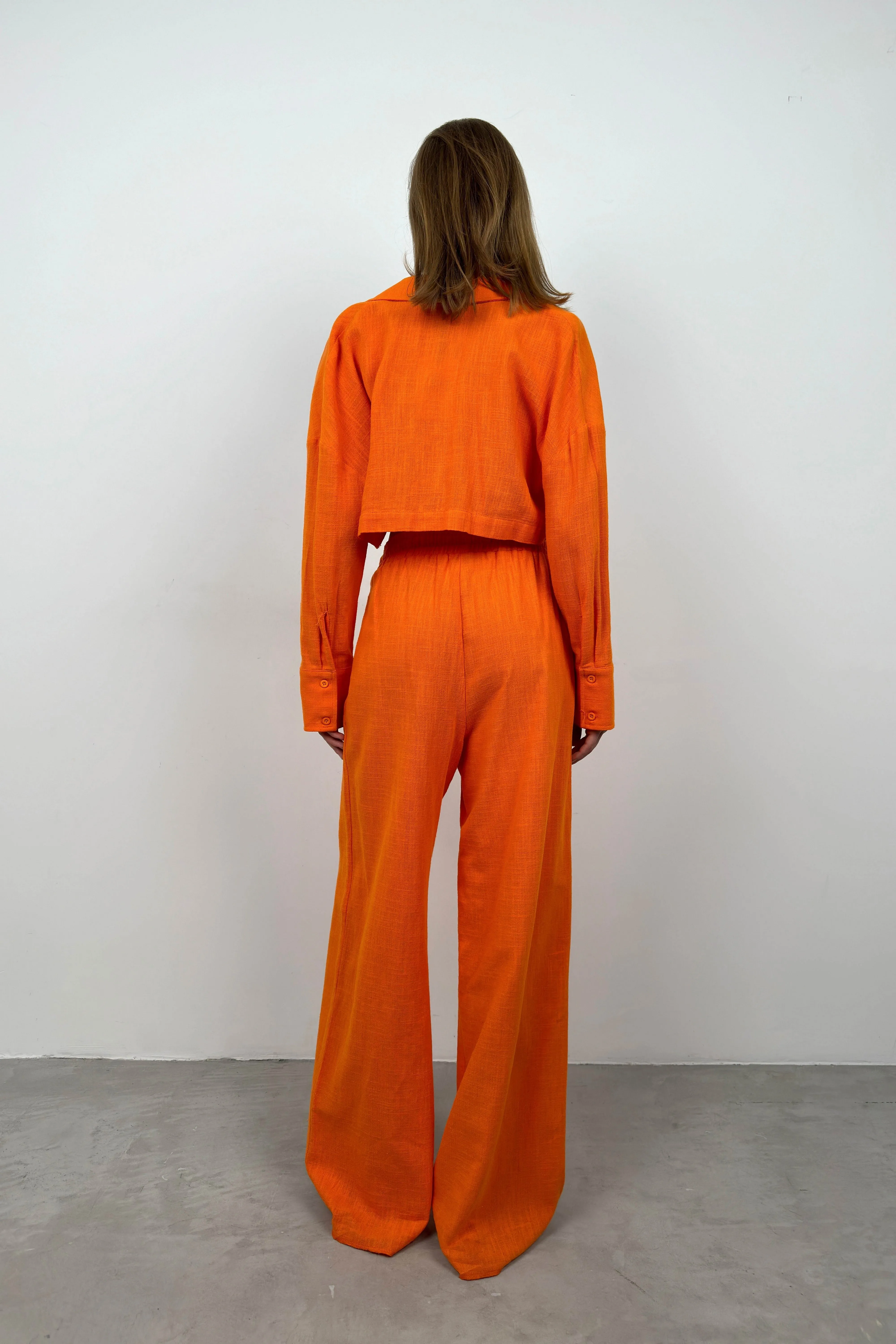 Crop Hemd And Wide Leg Trouser Set