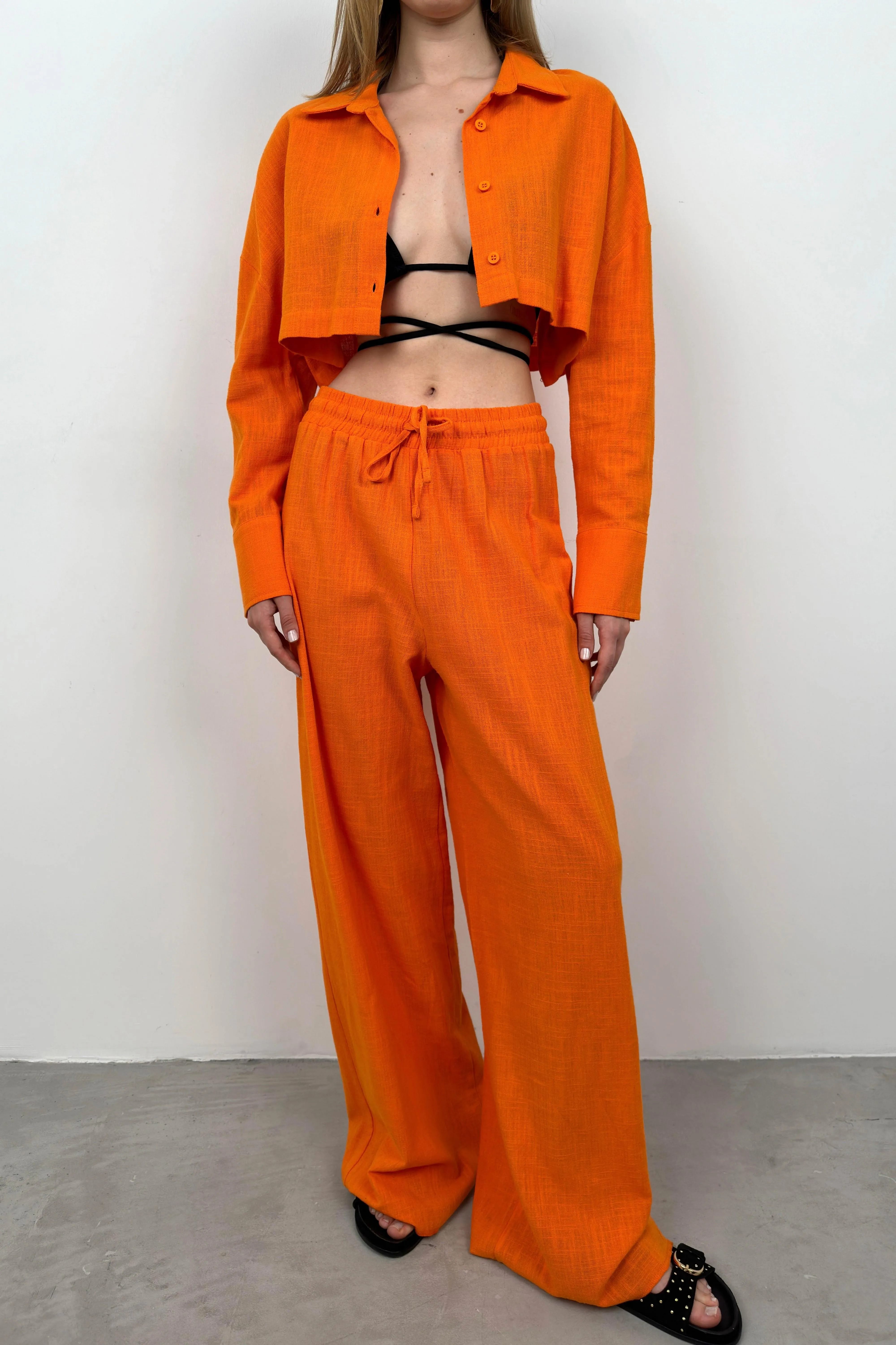 Crop Hemd And Wide Leg Trouser Set
