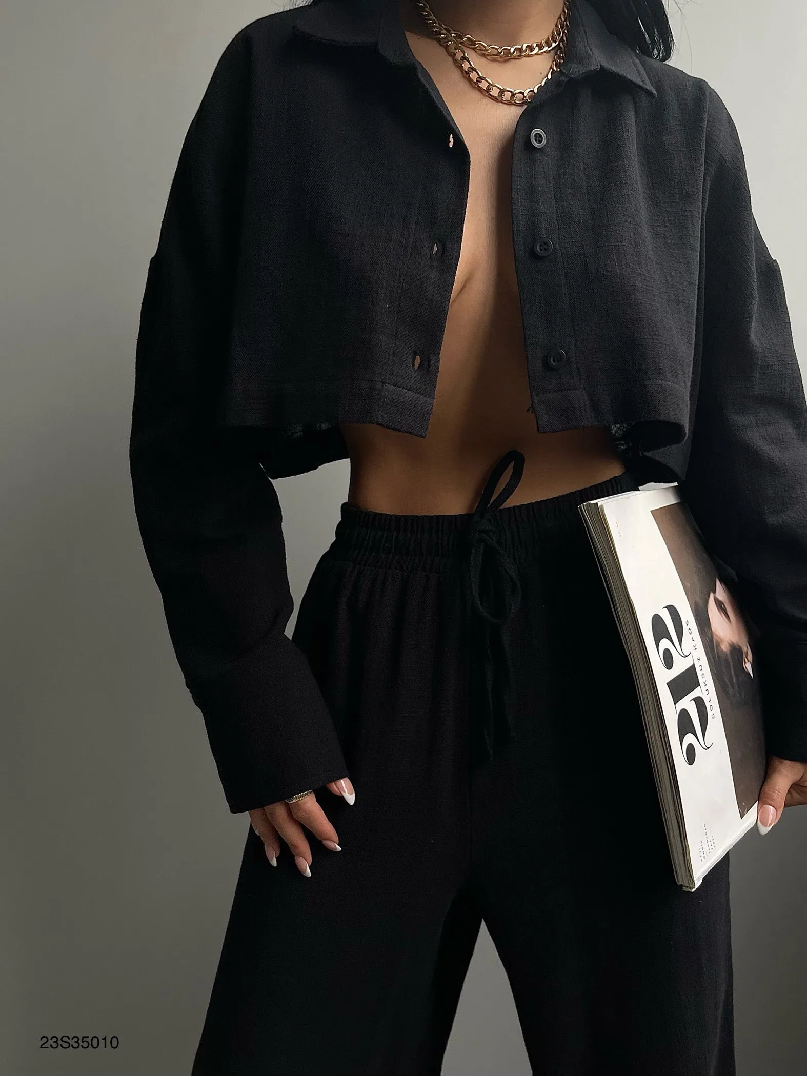 Crop Hemd And Wide Leg Trouser Set