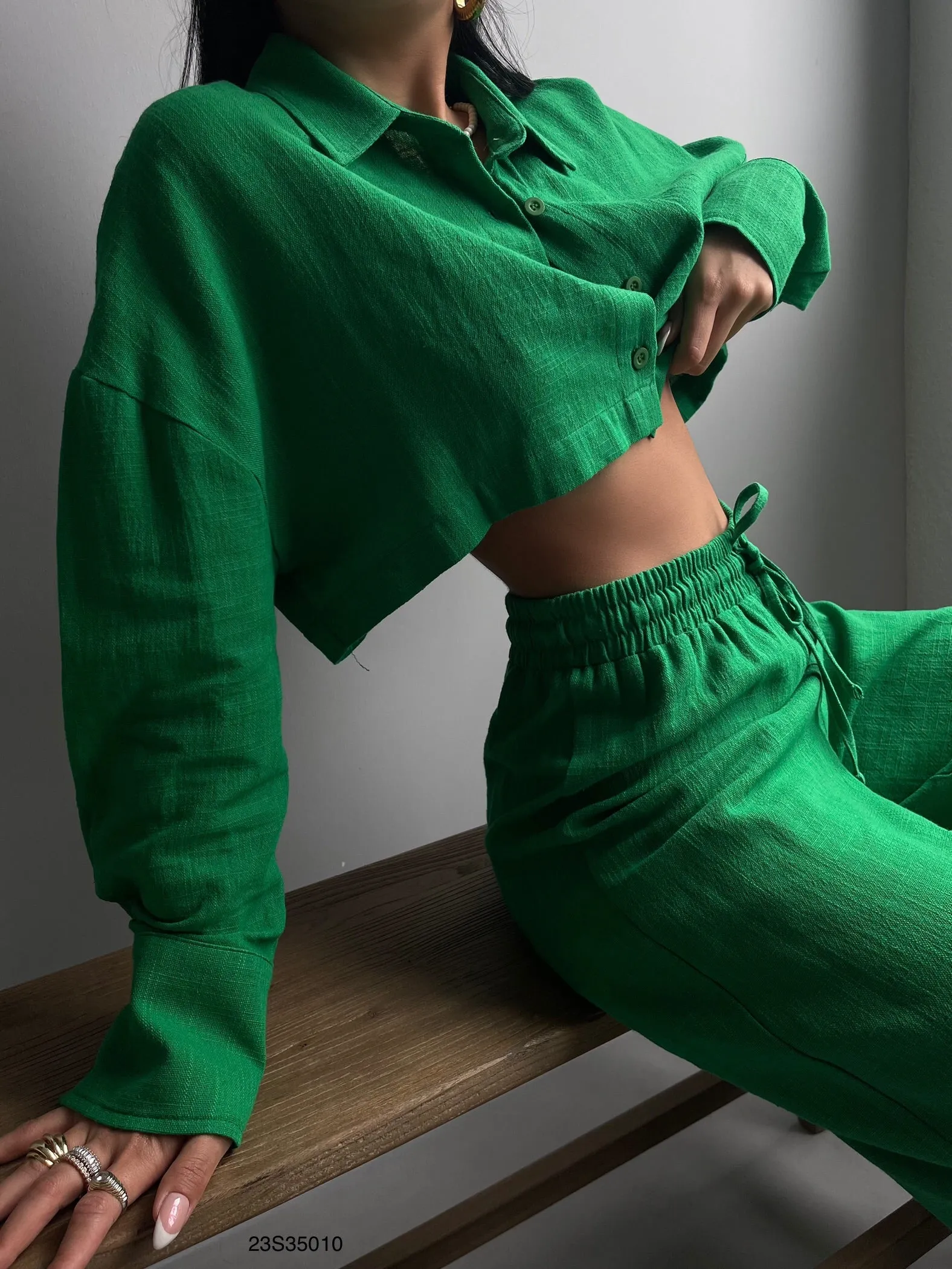 Crop Hemd And Wide Leg Trouser Set