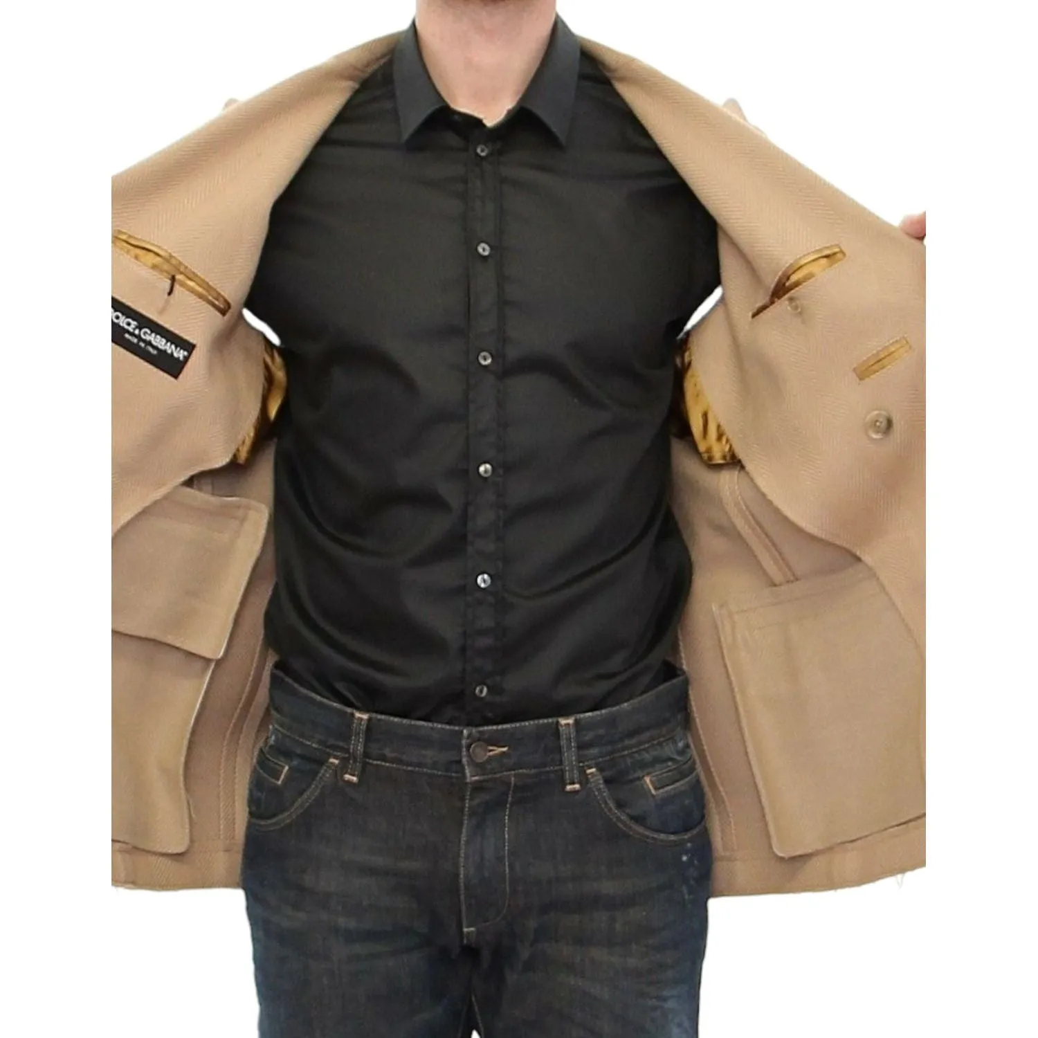 Dolce & Gabbana Elegant Beige Formal Wool Coat