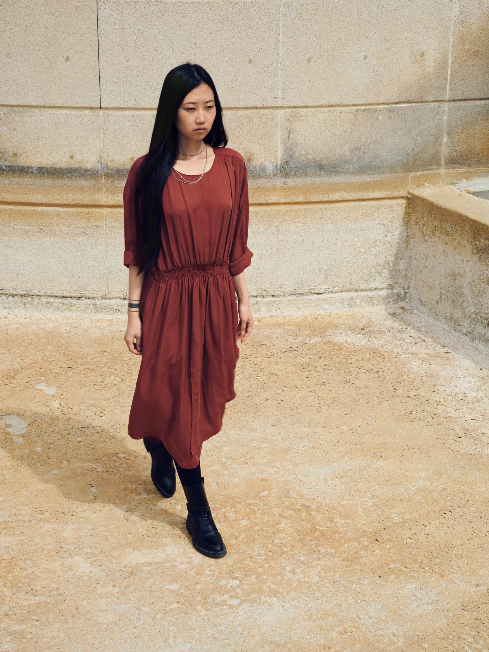 Drap Dress Navy Blue Muslin