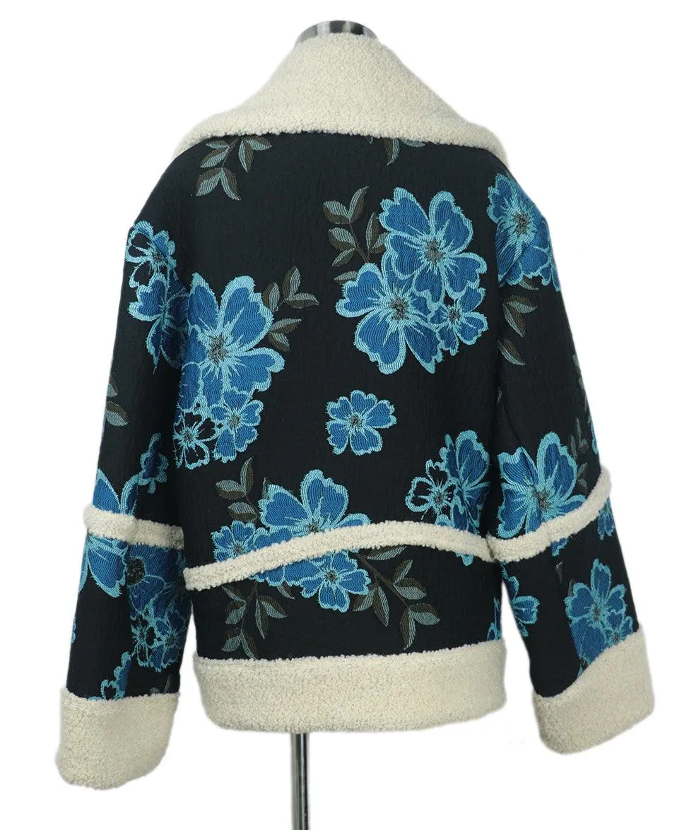 Dries Van Noten Black & Blue Floral Coat sz 2