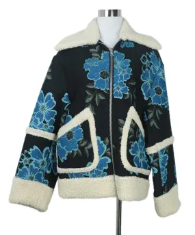 Dries Van Noten Black & Blue Floral Coat sz 2