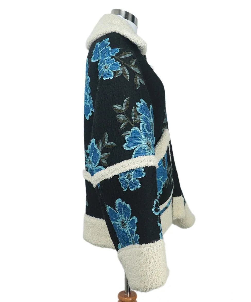 Dries Van Noten Black & Blue Floral Coat sz 2