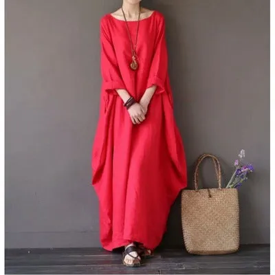 DUNNMALL  Spring and Summer New  AliExpress Wish Artistic Loose plus Size Cotton and Linen Dress Dress