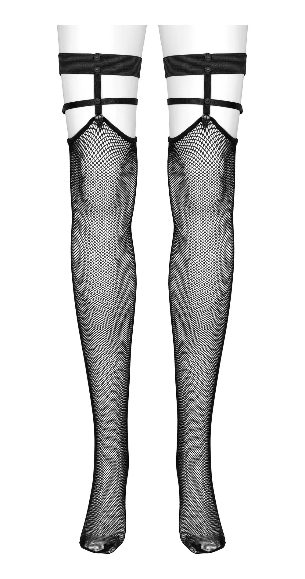 Edgy Punk Knee-High Fishnet Socks with Skull Rivets