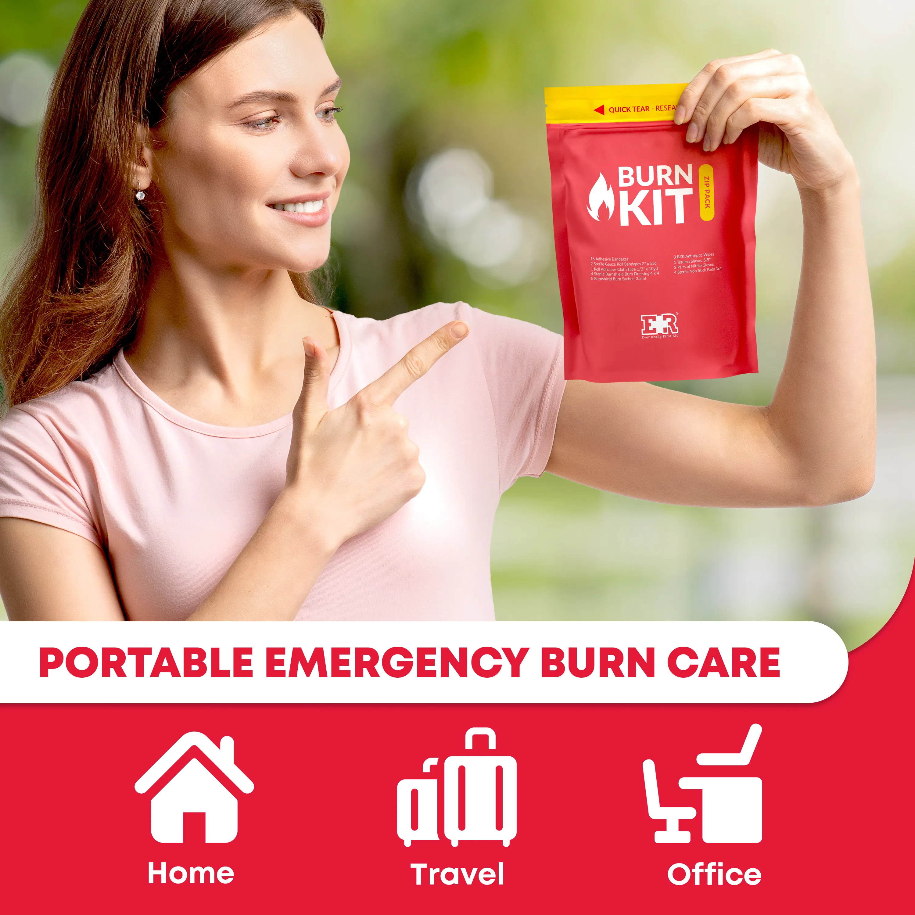 Ever Ready First Aid Emergency Burn Kit in Compact First Aid All-Purpose Resealable Pack for Home, Office & Travel