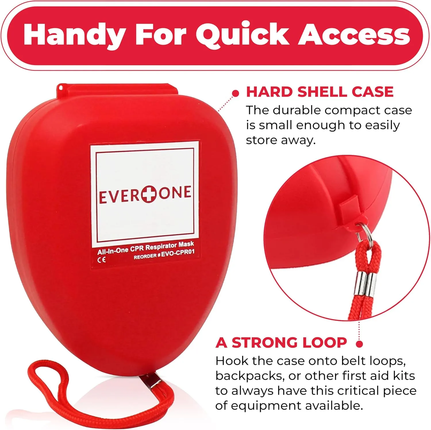 EverOne CPR Rescue Mask, Adult/Child Pocket Resuscitator, Hard Case with Wrist Strap   Gloves & Wipes