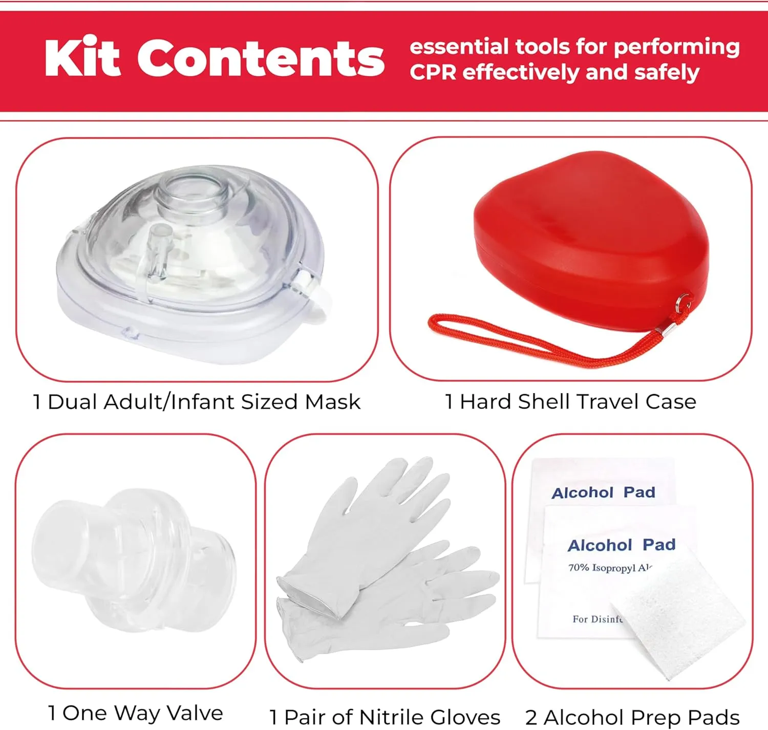 EverOne CPR Rescue Mask, Adult/Child Pocket Resuscitator, Hard Case with Wrist Strap   Gloves & Wipes