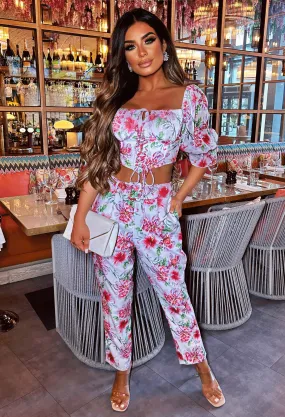 Floral Occasion White Lace Up Floral Co-Ord