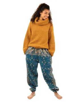 Flowers and Paisley Winter Harem Pants Blue