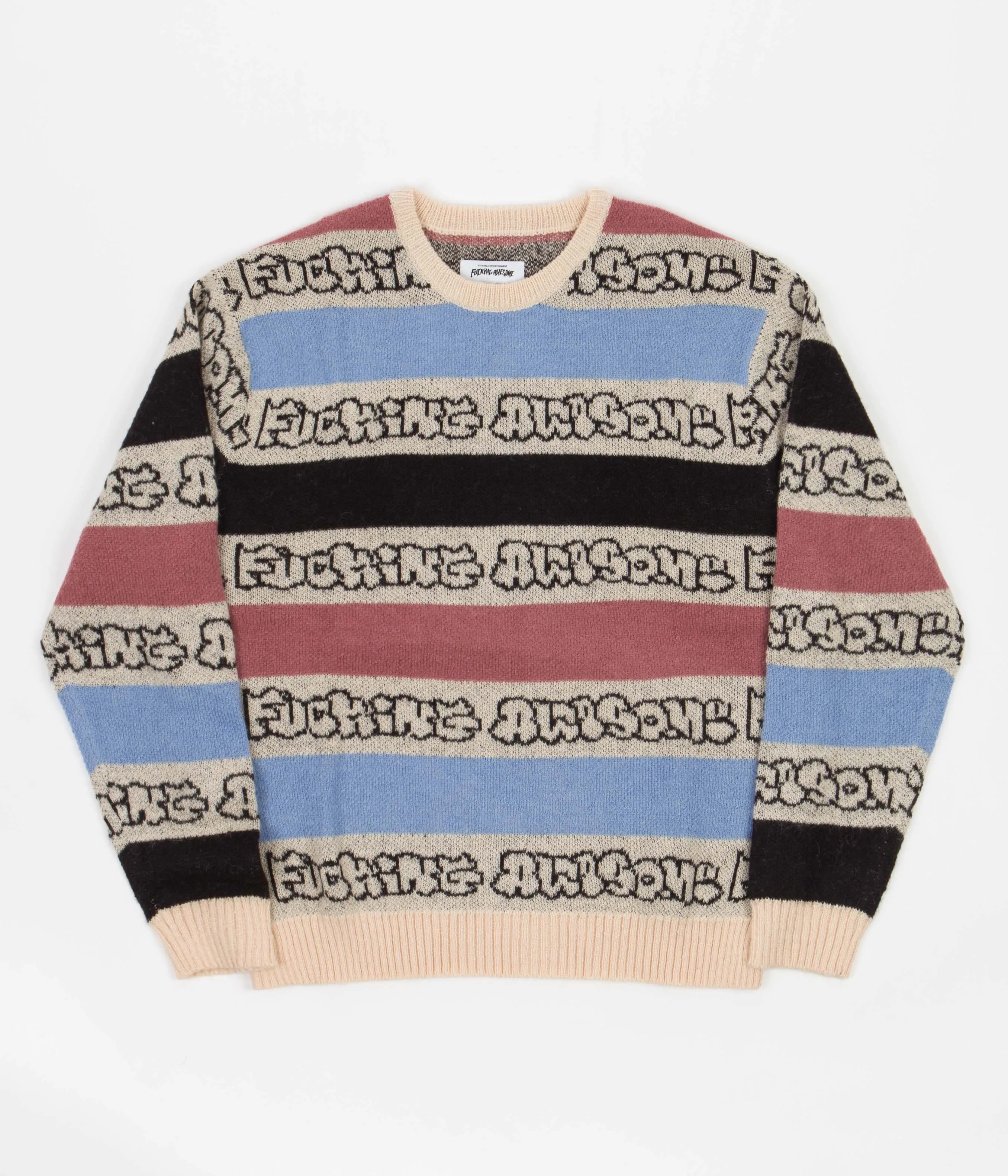 Fucking Awesome Wanto Brushed Crewneck Sweatshirt - Pink / Black / Blue