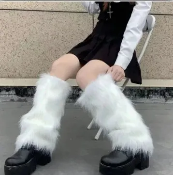Getadme Kawaii Bow Knot Leg Warmers Thickened Imitation Rabbit Fur Women Leggings Boots Cover Lolita Punk Harajuku Party Accessories