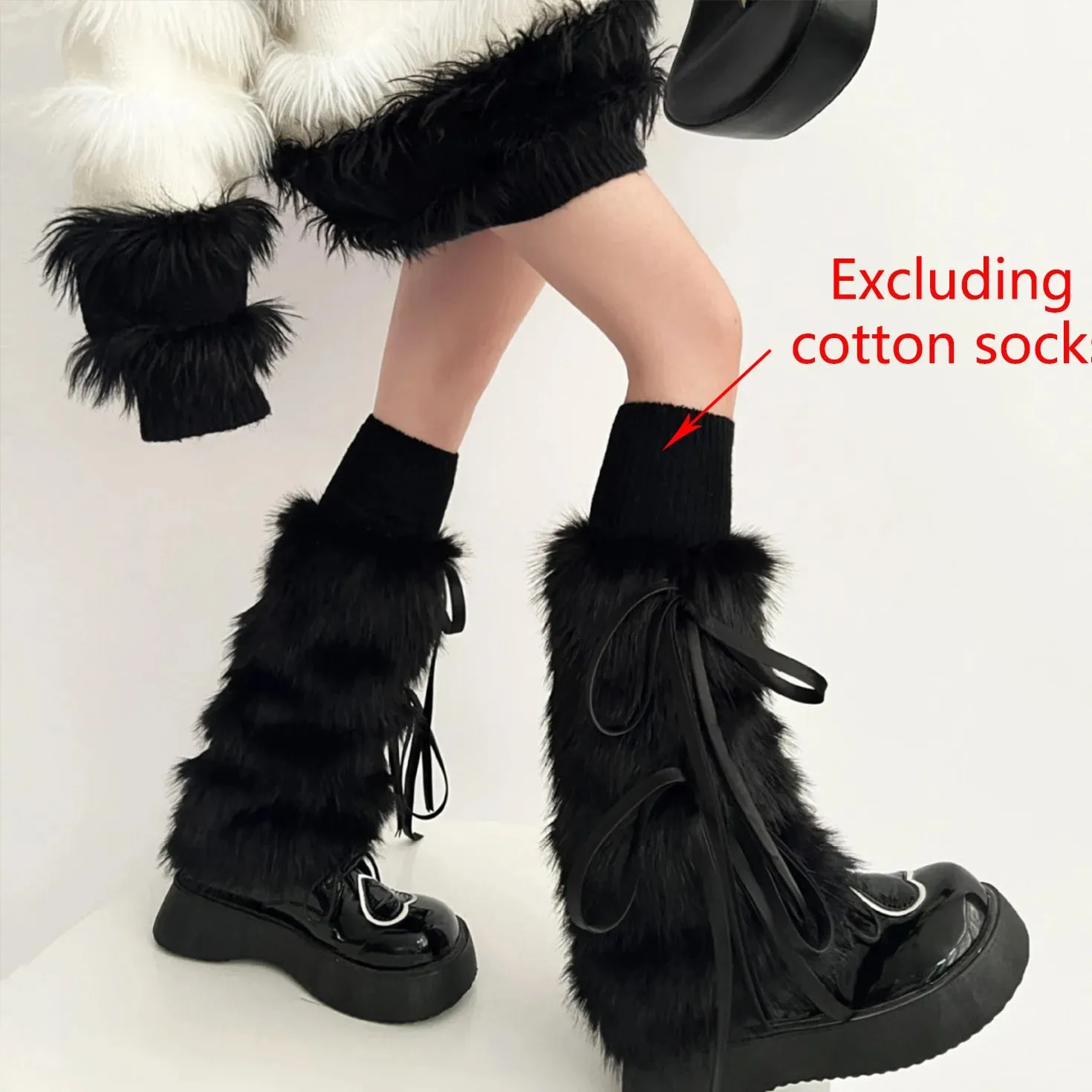 Getadme Kawaii Bow Knot Leg Warmers Thickened Imitation Rabbit Fur Women Leggings Boots Cover Lolita Punk Harajuku Party Accessories