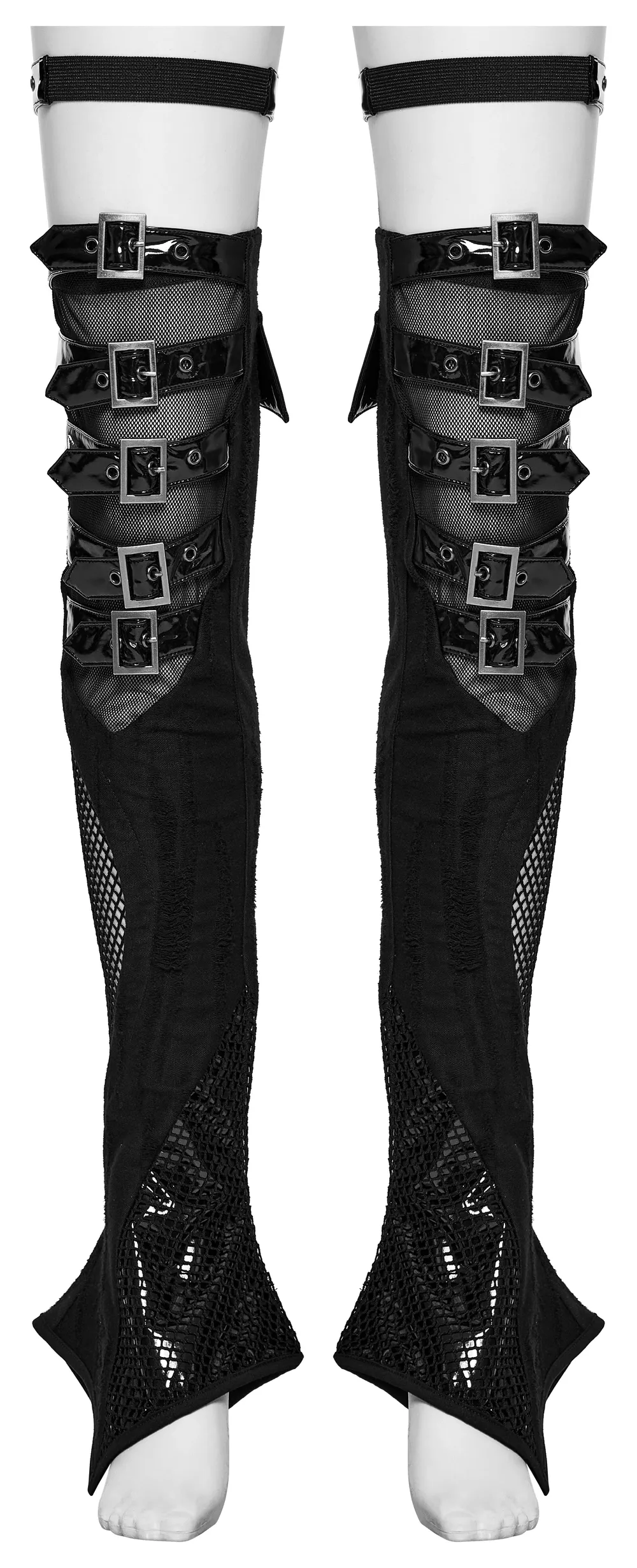 Gothic Buckle Strap Mesh Thigh High Leg Warmers