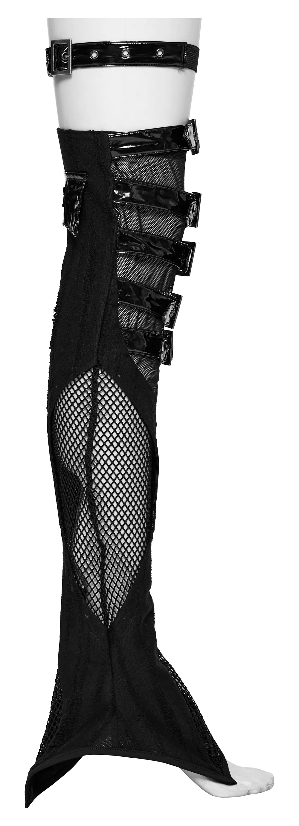 Gothic Buckle Strap Mesh Thigh High Leg Warmers