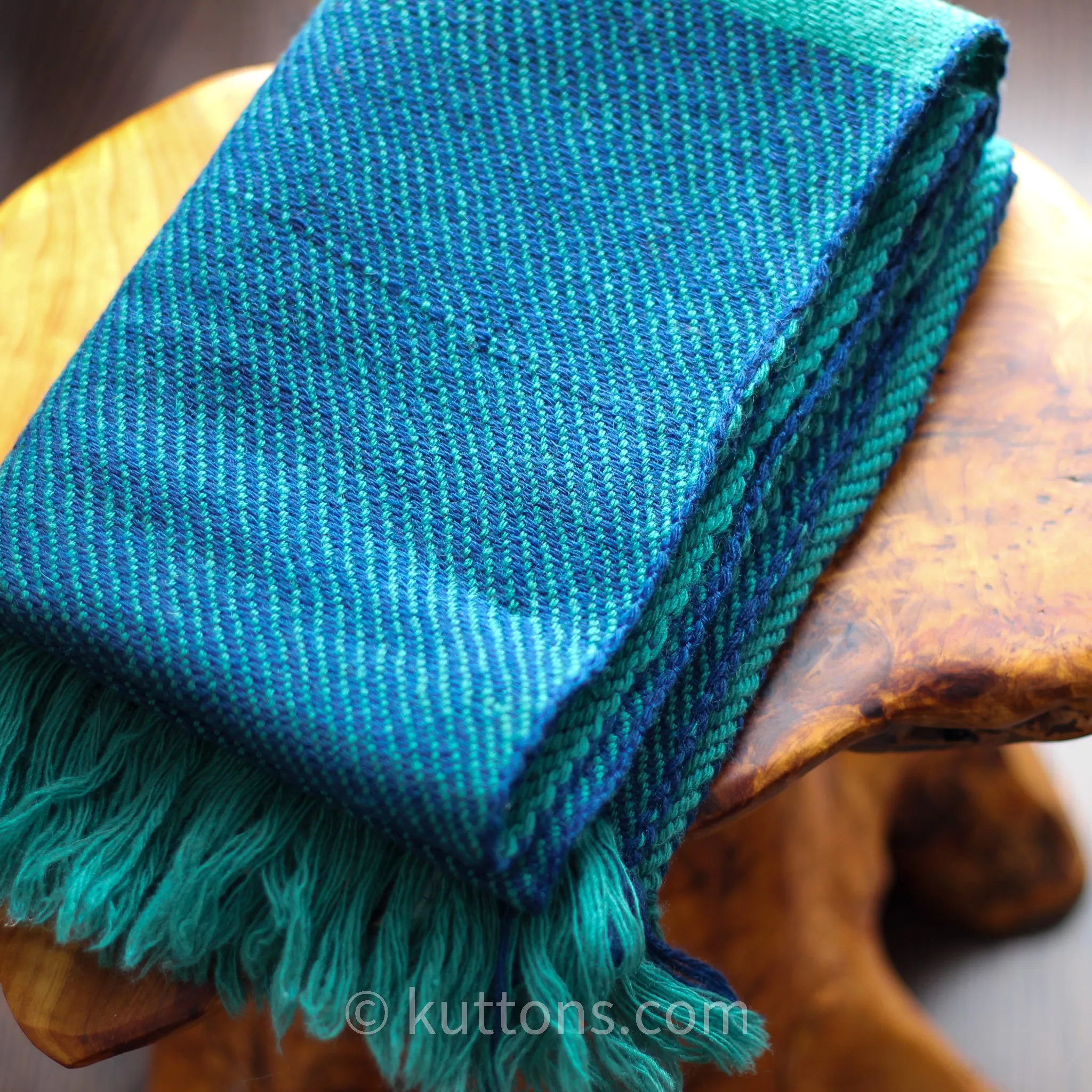 Handwoven Woolen Scarf - Naturally Dyed with Indigo and Tesu Flowers | Green-Blue, 12x72"