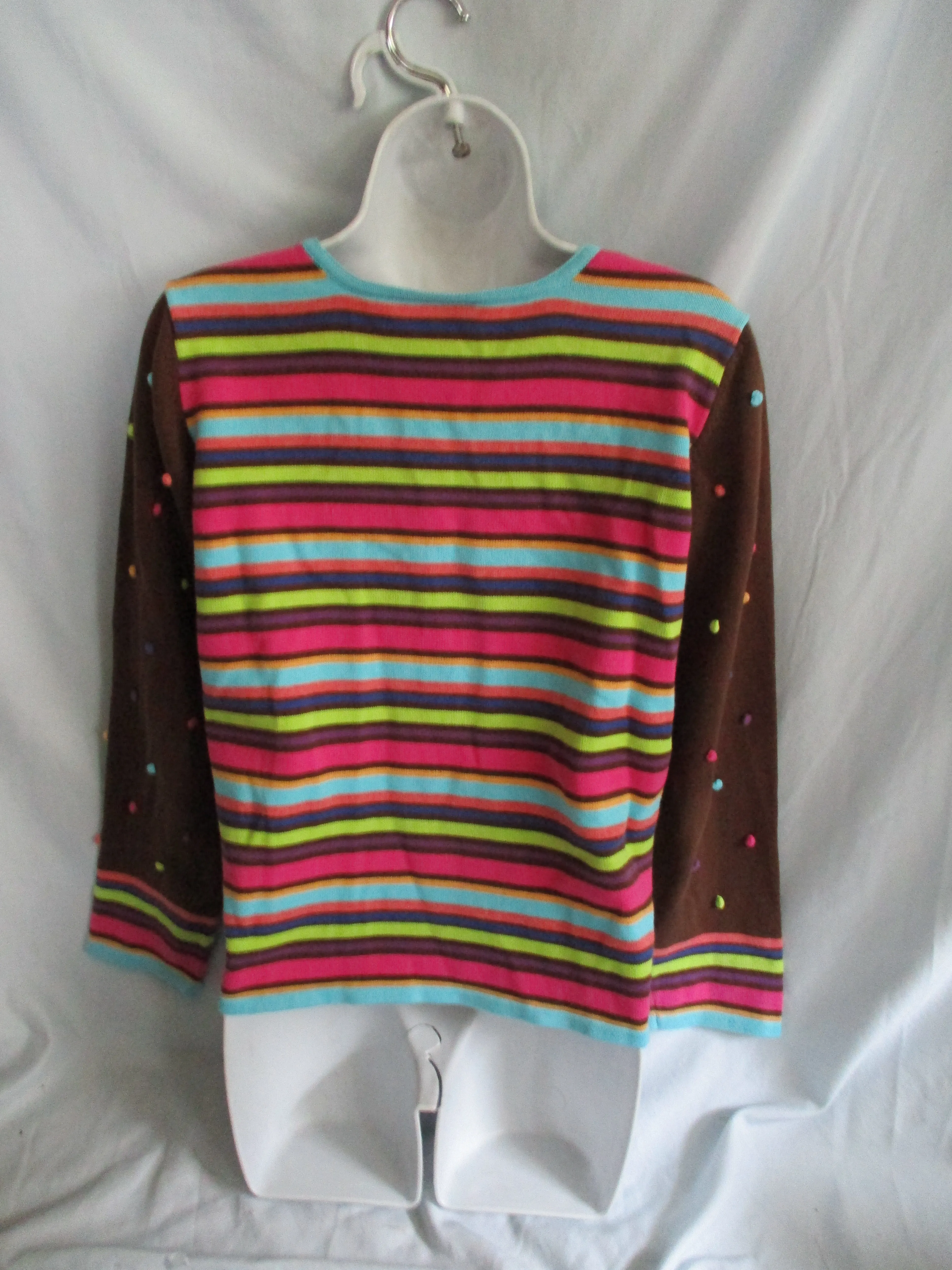 HANNA ANDERSSON Textured FLORAL Striped Knit Sweater 160 14-16 BROWN Multi