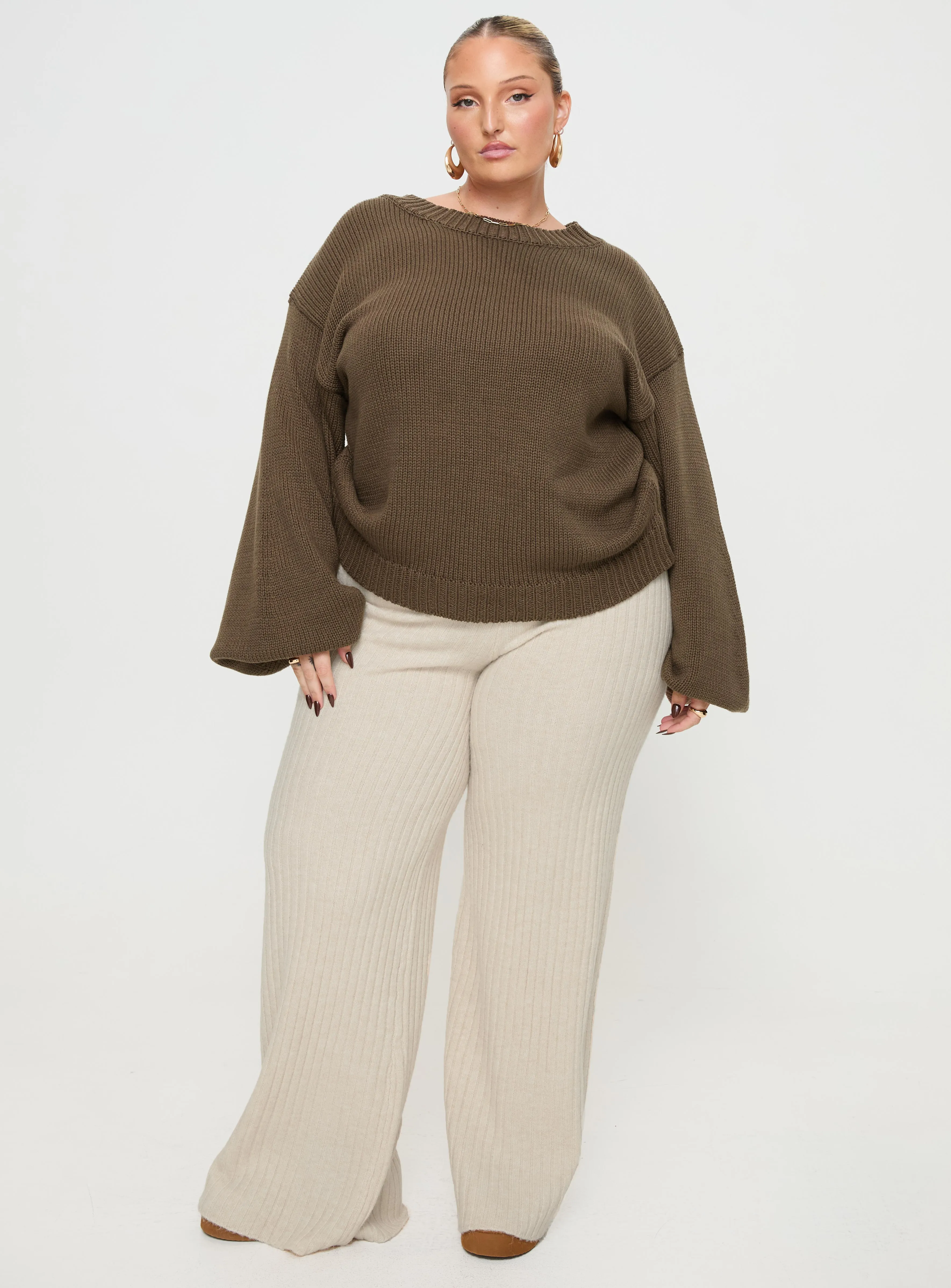 Harmony Knit Sweater Dark Brown Curve