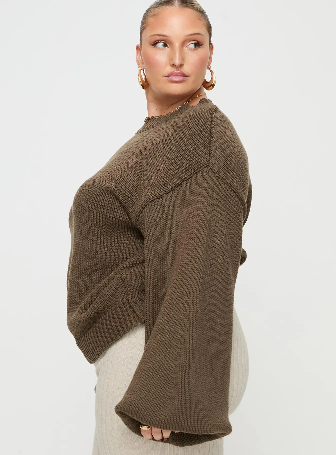 Harmony Knit Sweater Dark Brown Curve