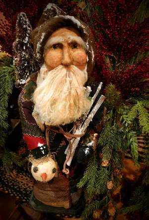 #HOLQ7 Primitive Clay Face "Crazy Quilt" Santa