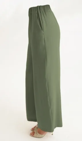 Ilham Loose Flowy Stretch Palazzo Pants - Olive
