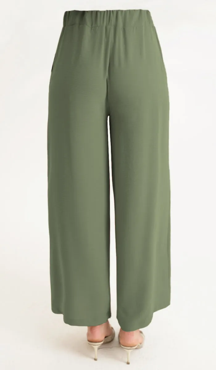 Ilham Loose Flowy Stretch Palazzo Pants - Olive