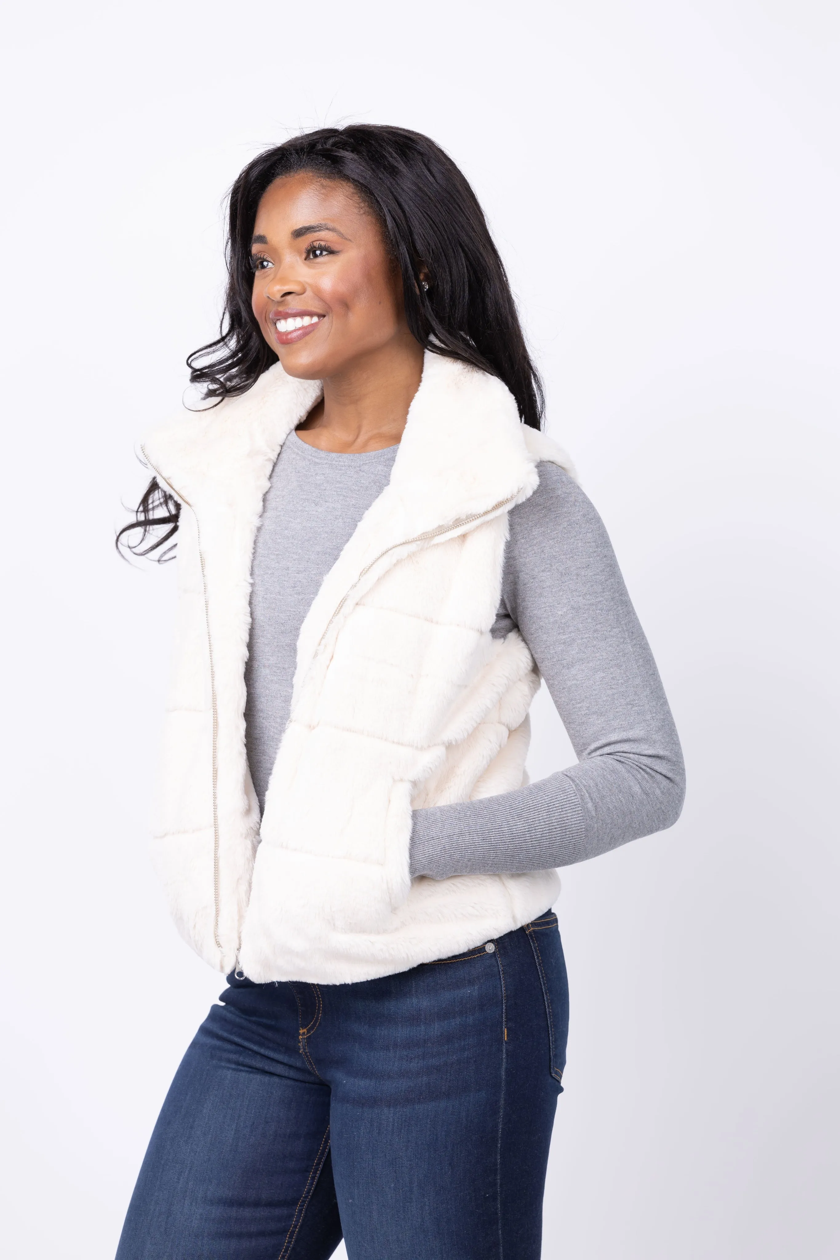 J. Society Faux Fur Vest in Cream