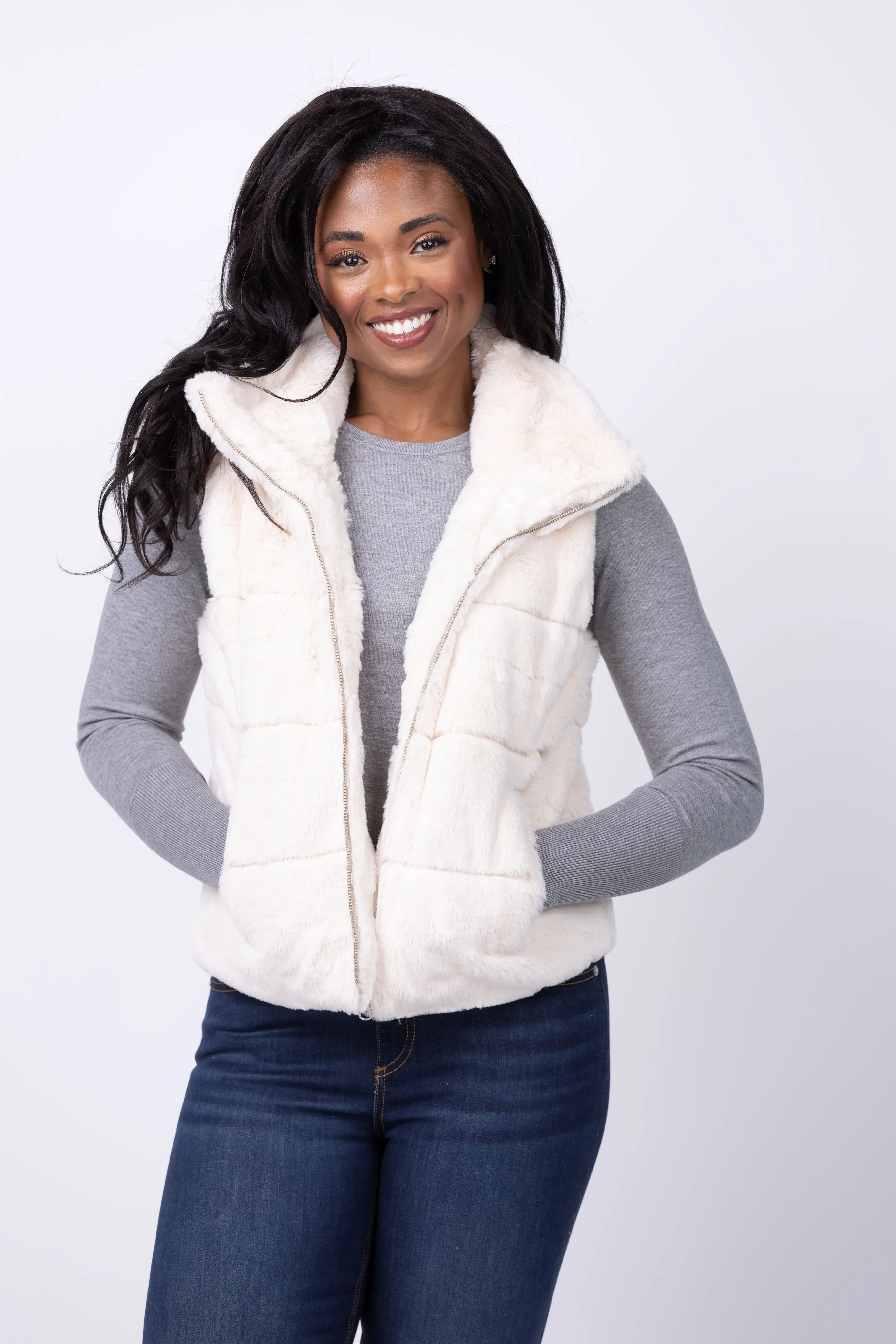 J. Society Faux Fur Vest in Cream