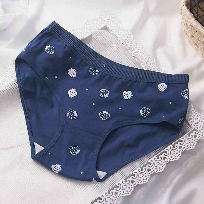 Japanese Style Purplish Blue Strawberry Underwear 5 Pack Women