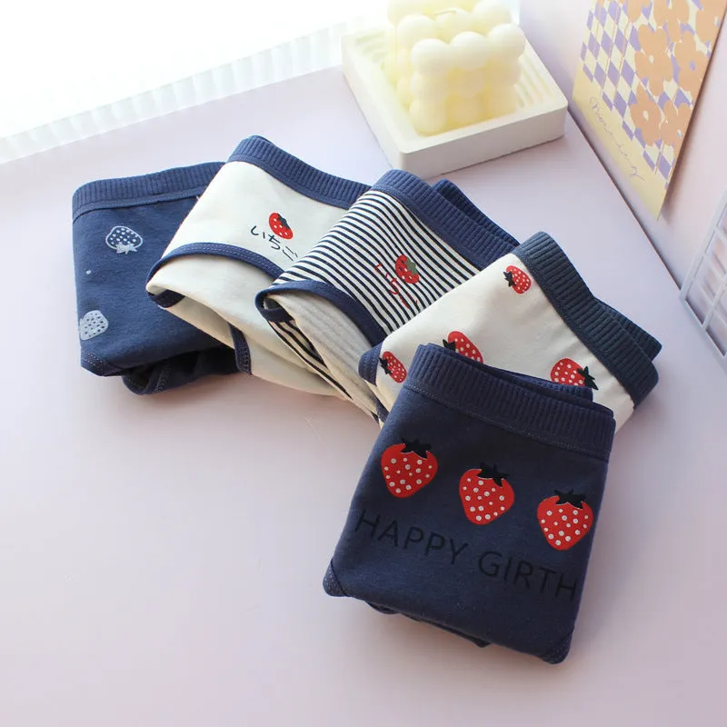Japanese Style Purplish Blue Strawberry Underwear 5 Pack Women