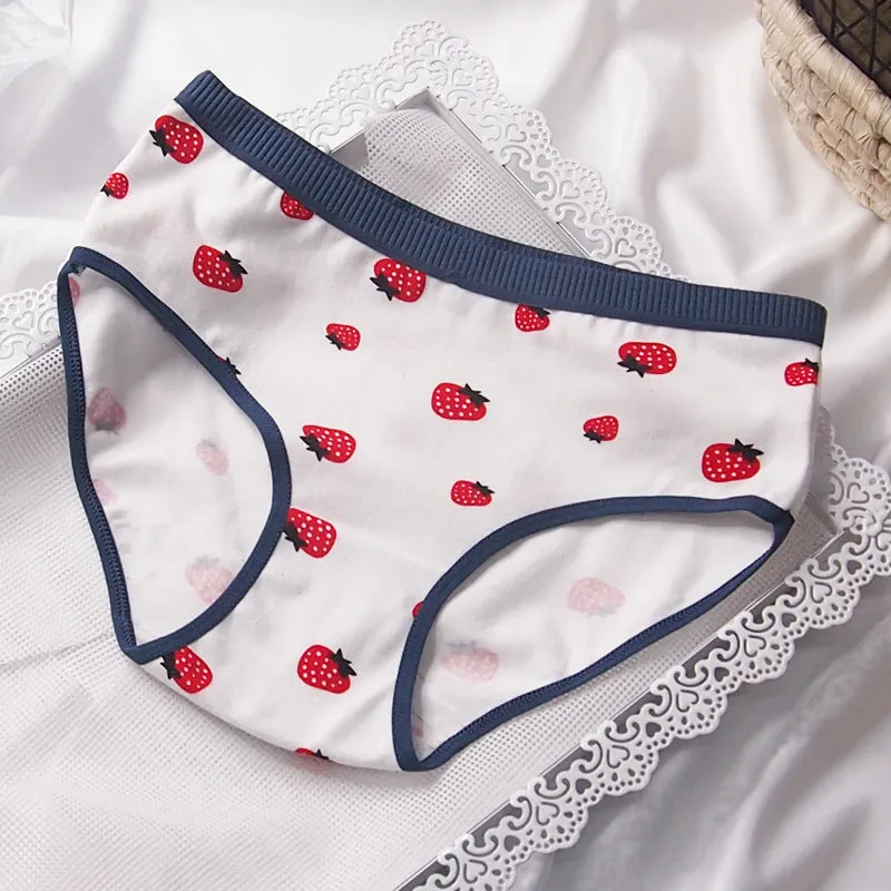 Japanese Style Purplish Blue Strawberry Underwear 5 Pack Women
