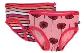 KicKee Pants Botany Red Ginger Stripe & Strawberry Poppies Girls Underwear Set