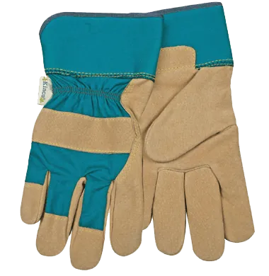 Kinco 1412W Woman's Aqua Cotton-Blend Canvas Fabric Back Suede Pigskin Leather Palm Gloves (One Dozen)