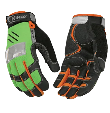 Kinco 2041HV Pro Series High-Vis Green Polyester-Spandex Fabric Back Mechanics Gloves (One Dozen)