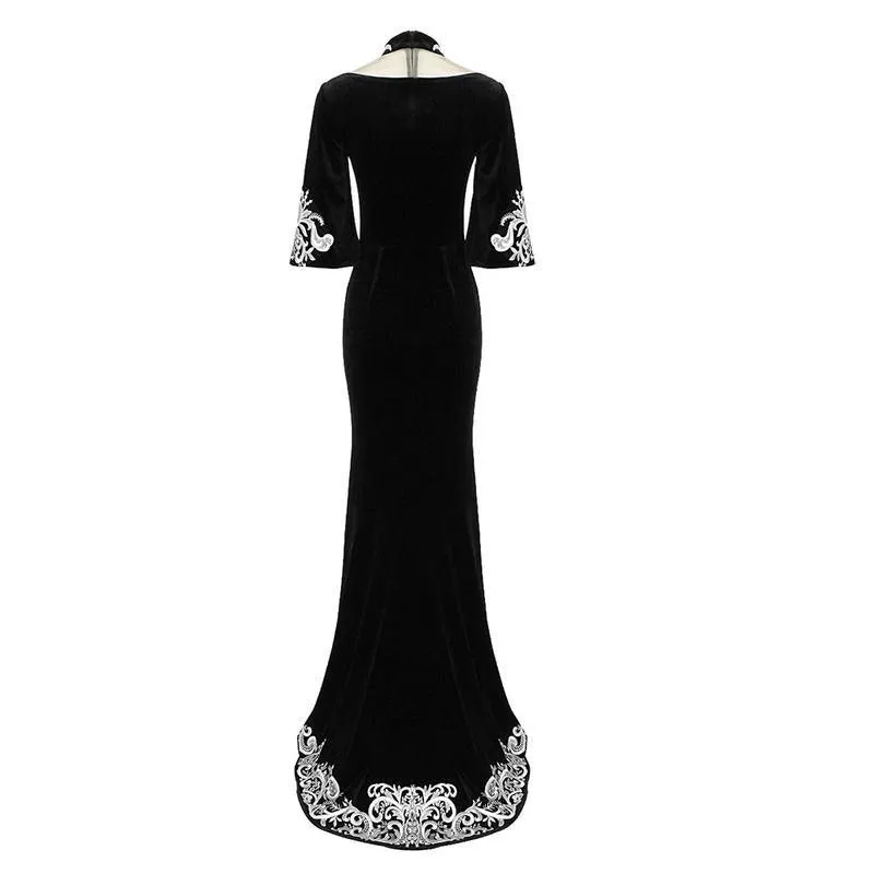 KittenAlarm - Aracely Mock Neck Insert Mesh Slit Hem Maxi Dress