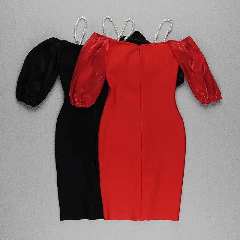 KittenAlarm - Elliana Cold Shoulder Puff Sleeve Bow-tie Decor Solid Dress