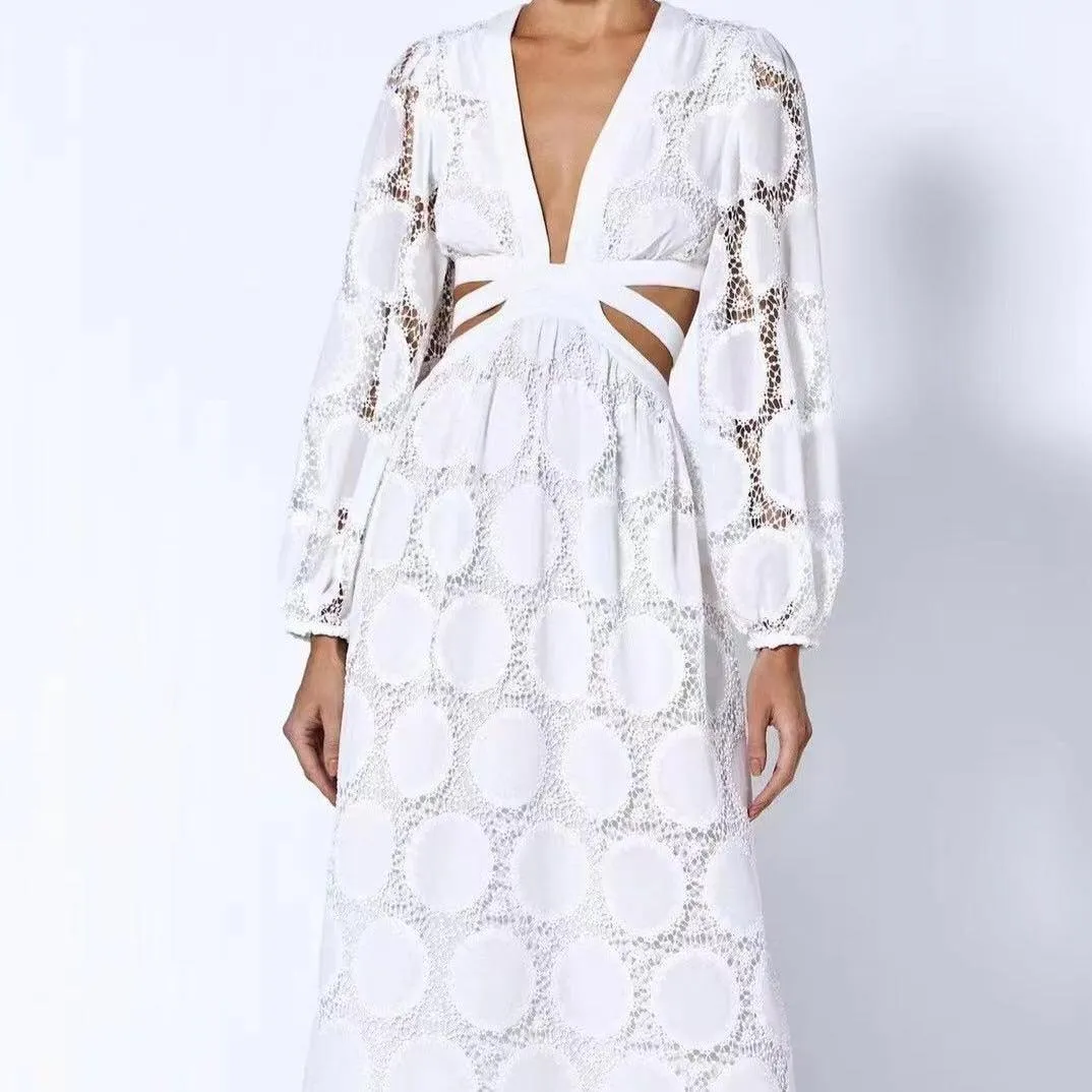 KittenAlarm - Seanna Lace Cotton Embroidered Cut Out Dress